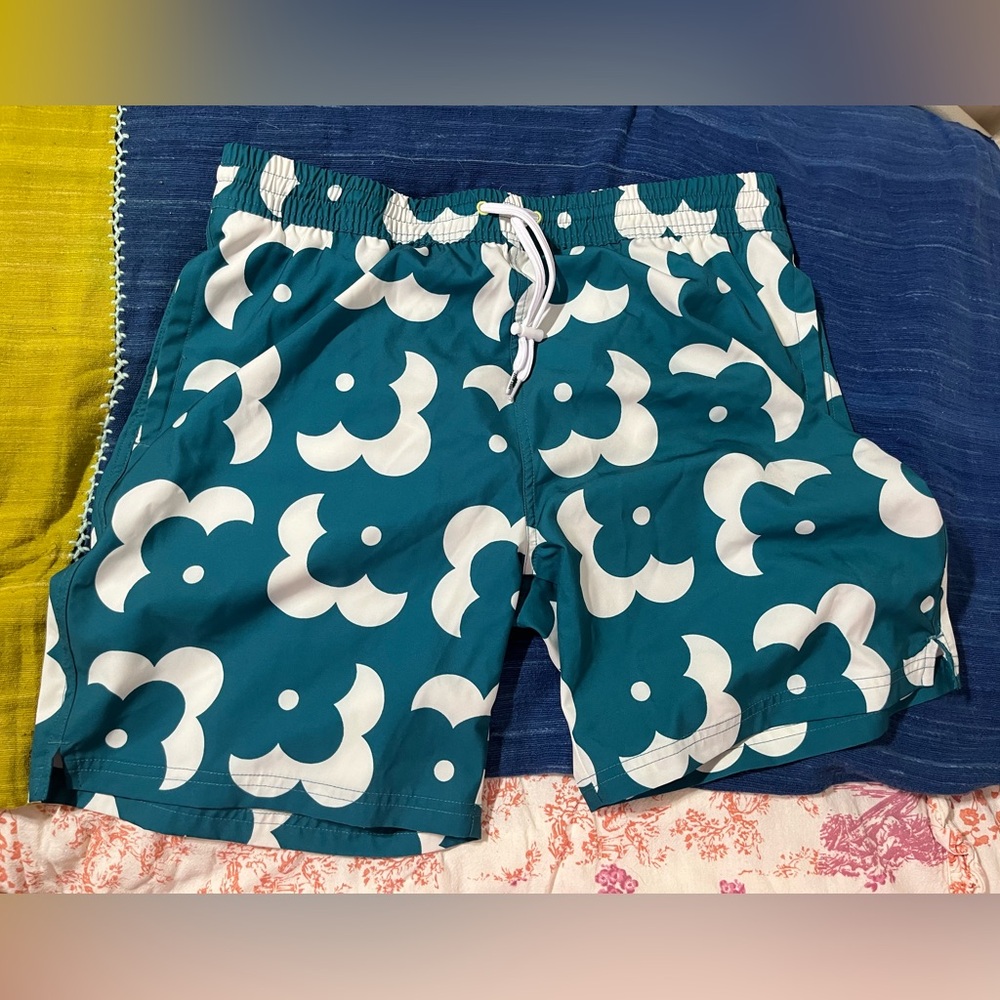 SOVEREIGN CODE Teal and White Floral Swim Shorts Sz Men’s Large NEW NWOT